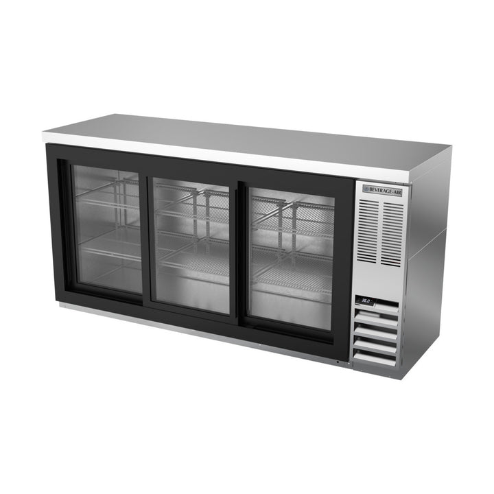 Beverage-Air BB72HC-1-F-GS-S-27 72" Stainless Steel Counter Height Sliding Glass Door Food Rated Back Bar Refrigerator