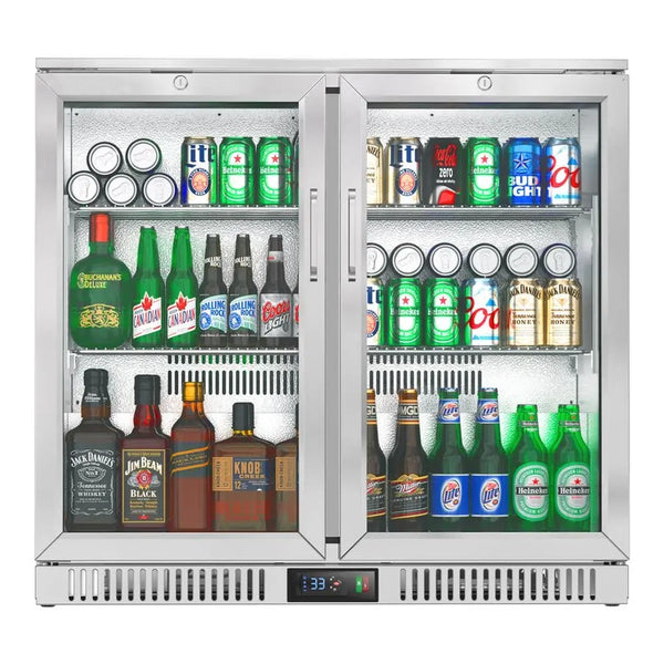 Counter Height Glass Door Back Bar Beverage Refrigerator, Stainless Steel, 110V, 7.4 Cu.Ft.