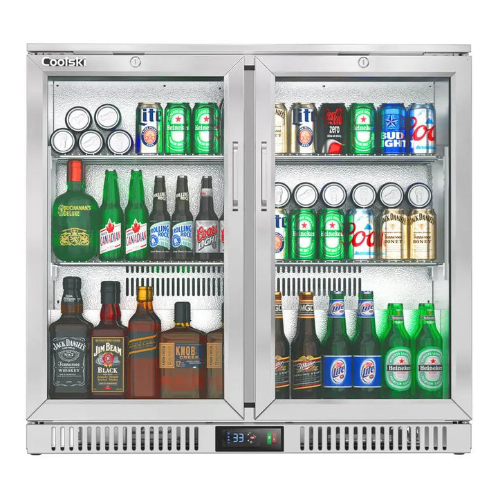 Coolski BBC-215SH Stainless Steel Counter Height Glass Door Back Bar Beverage Refrigerator - 110V, 7.4 Cu.Ft.