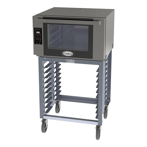 Cadco Bakerlux Station BLS-4FLD-1 4-Shelf Full Size Heavy-Duty Digital Countertop Convection Oven with LED Control Panel and Stand - 208-240V