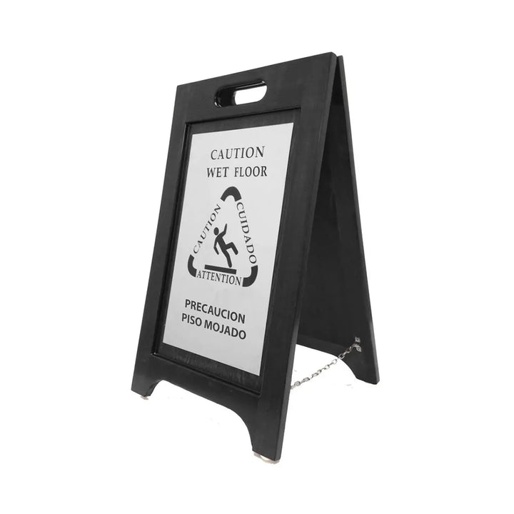 Hospitality 1 Source BLWFNI Wooden Wet Floor Sign Bilingual — Black ww/ Nickel Plating Case Pack of 2 Pieces