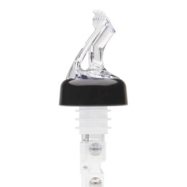 Bar Maid BMP-5125C Clear 1 1/4oz Premium Black Collar Pourers — Flip Top