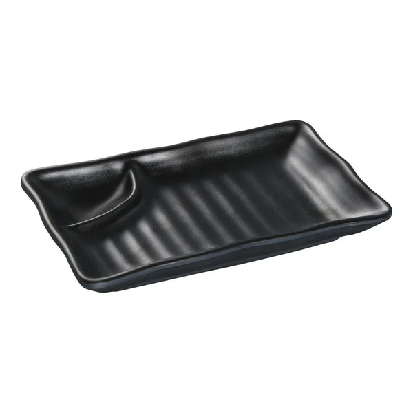 Yanco BP-4008 Black Pearl 4.5" Black Melamine 2-Compartment Plate with Matting Finish, Pack of 48