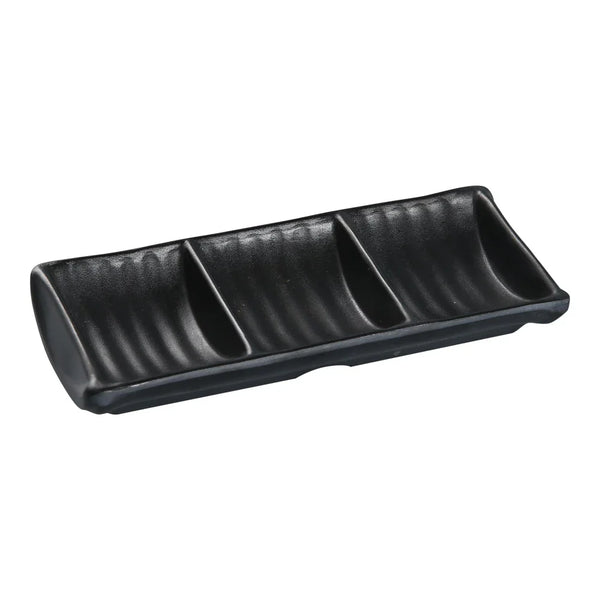 Yanco BP-4030 Black Pearl 2.5 Oz Black Melamine Triple Sauce Dish with Matting Finish, Pack of 48