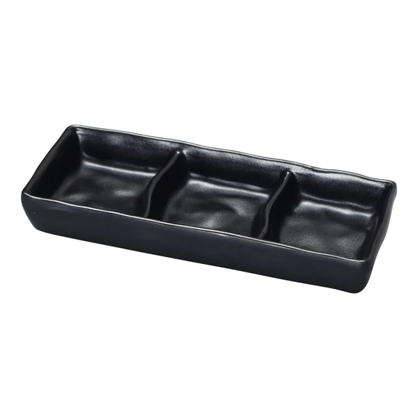 Yanco BP-4033 Black Pearl-2 2.5" Black Melamine Triple Sauce Dish with Matting Finish, Pack of 48