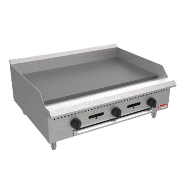 BakeMax BACG36-3 36" Countertop Heavy Duty Natural Gas Griddle w/ Manual Controls, 90,000 BTU