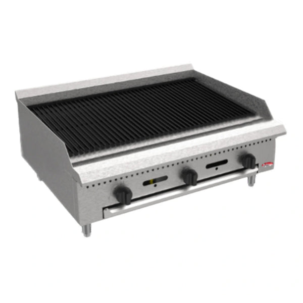 BakeMax BACGG36-6 36" Countertop Natural Gas Charbroiler w/ Manual Controls, 90,000 BTU