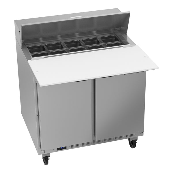 Beverage-Air SPE36HC-10C 36" 2 Door Cutting Top Refrigerated Sandwich Prep Table with 17" Wide Cutting Board