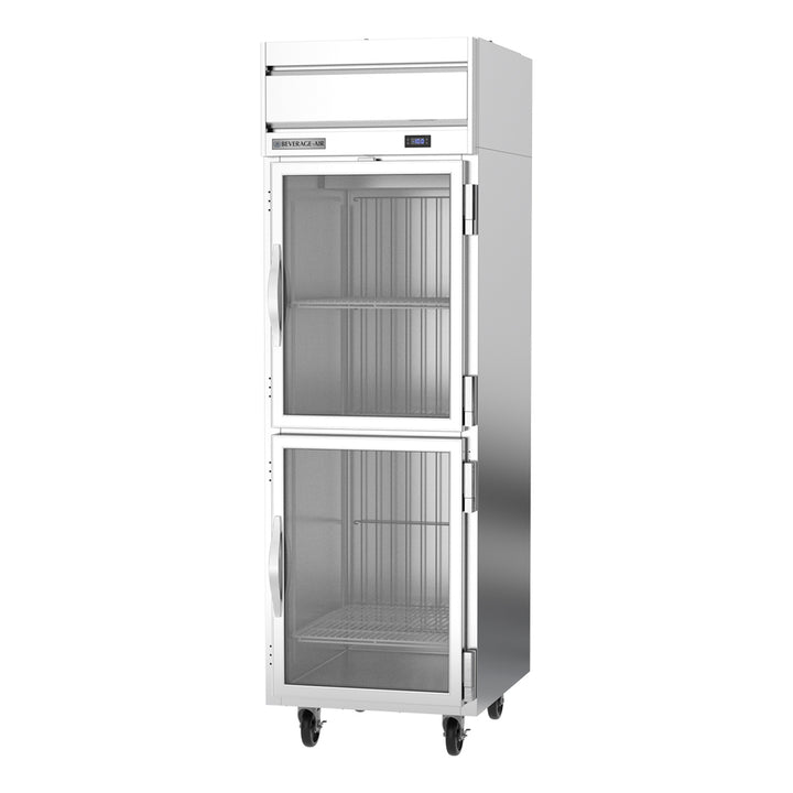 Beverage-Air HFPS1HC-1HG Horizon Series 26" PS Finish Top Mounted Half Glass Door Reach In Freezer