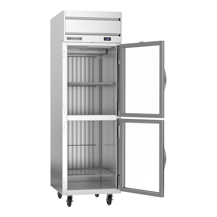 Beverage-Air HFPS1HC-1HG Horizon Series 26" PS Finish Top Mounted Half Glass Door Reach In Freezer