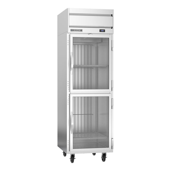 Beverage-Air HFPS1HC-1HG Horizon Series 26" PS Finish Top Mounted Half Glass Door Reach In Freezer