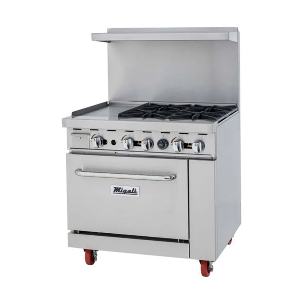 Migali C-RO4-12GL-NG 36” Four Burner Natural Gas Range with 12” Griddle - The Horecastore