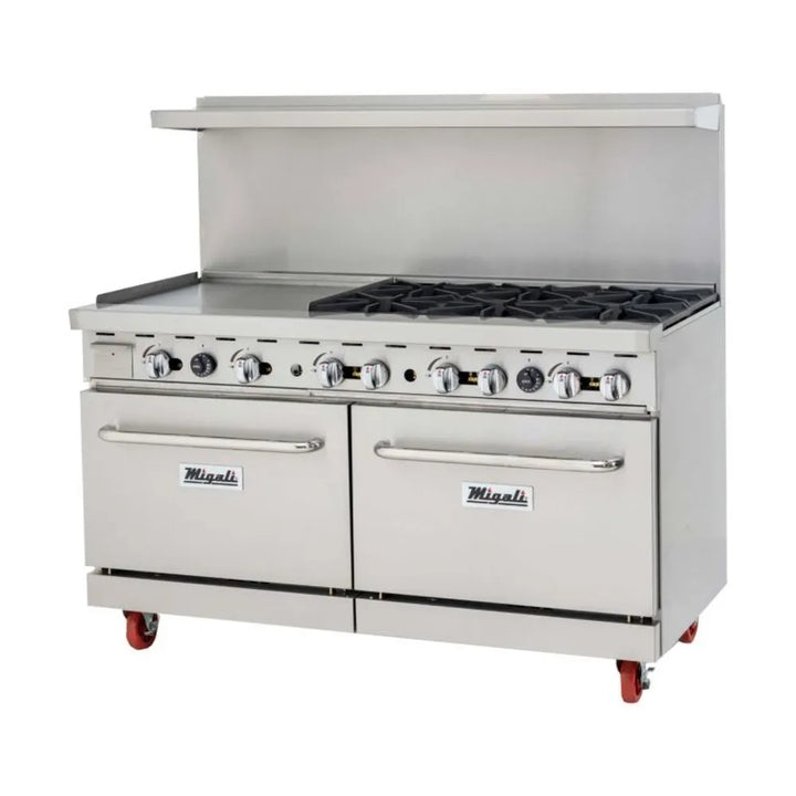 Migali C-RO6-24GL-LP 60” Six Burner Liquid Propane Range with 24” Griddle, Left side - The Horecastore