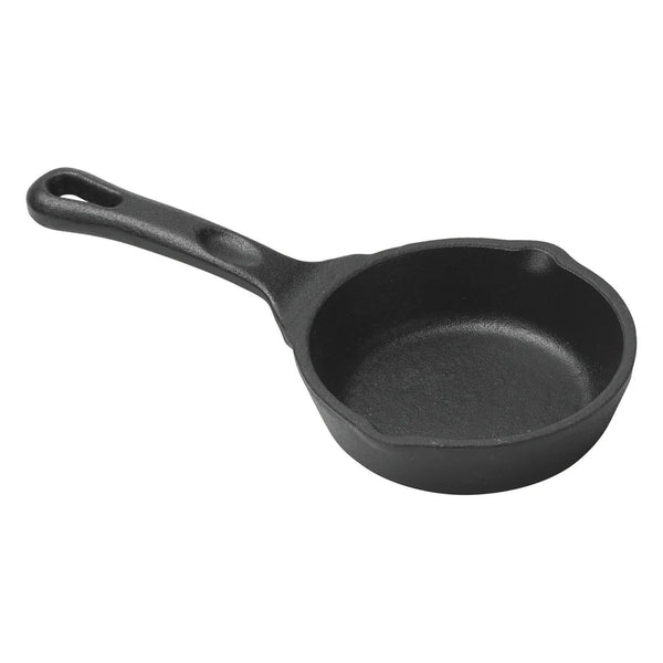 Winco CAST-3 Mini Cast Iron, Induction Skillet, Round, 3 Oz, 3-1/2" Dia, Matte Black Enamel