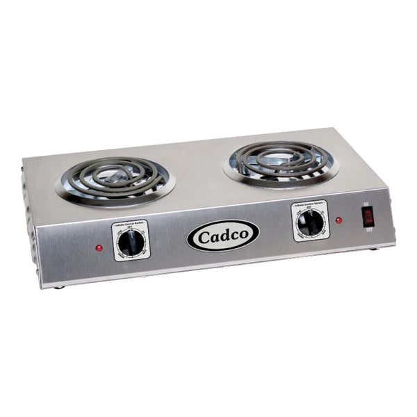 Cadco CDR-1T Double Burner Stainless Steel Portable Electric Side-by-Side Hot Plate with 6" Tubular Elements - 1,650W, 120V