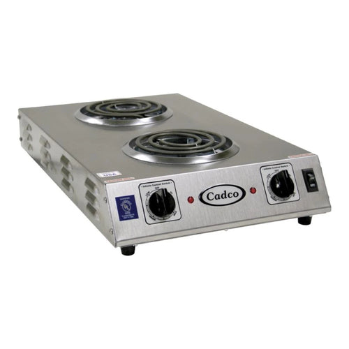 Cadco CDR-1TFB Double Burner Stainless Steel Portable Electric Front-to-Back Hot Plate with 6