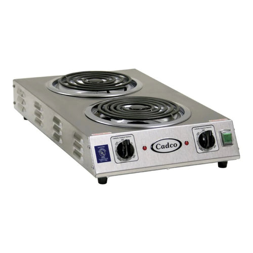 Cadco CDR-2TFB Double Burner Stainless Steel Portable Electric Front-to-Back Hot Plate with 8