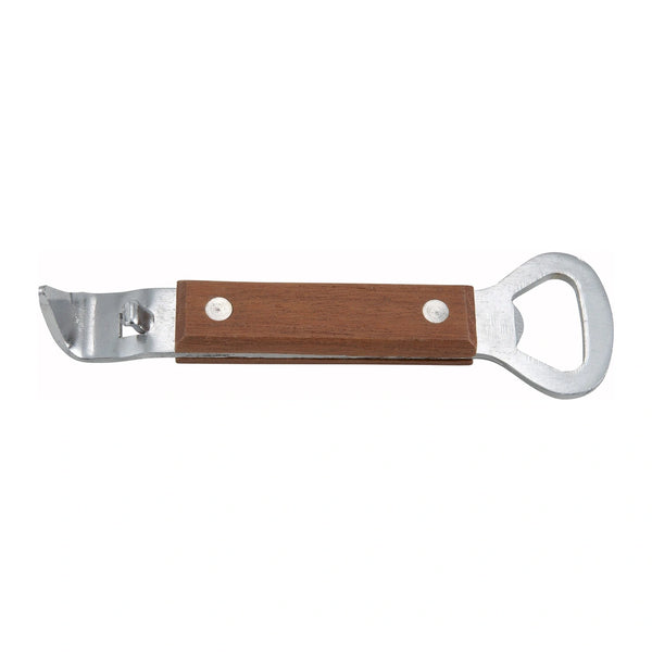 Winco CO-303 Can Tapper/Bottle Opener w/Wooden Handle, 7", Stainless Steel