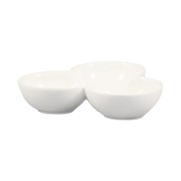 CAC China COL-42 3 Compartment Leaf Shape Bowl 2ozx3 7 1/2" Case of 12 Pcs