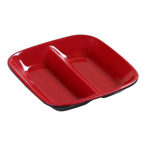 Yanco CR-0001 Two-Tone 3.5" Square Divided Sauce Dish in Black-Red Melamine - Pack of 72