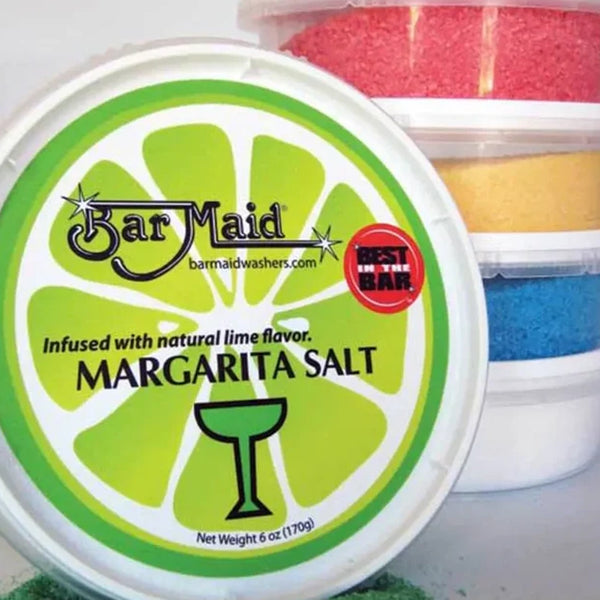 Bar Maid CR-102 6oz Tub of Lime-Infused White Margarita Salt — Re-Sealable Tub