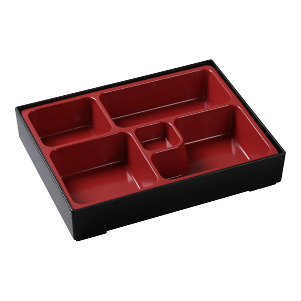 Yanco CR-610 Sushi 10.25" Compartment/Bento Box in Black-Red Melamine - Pack of 6