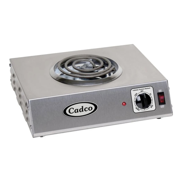 Cadco CSR-1T Single Burner Stainless Steel Portable Electric Hot Plate with 6" Tubular Element - 1,100W, 120V