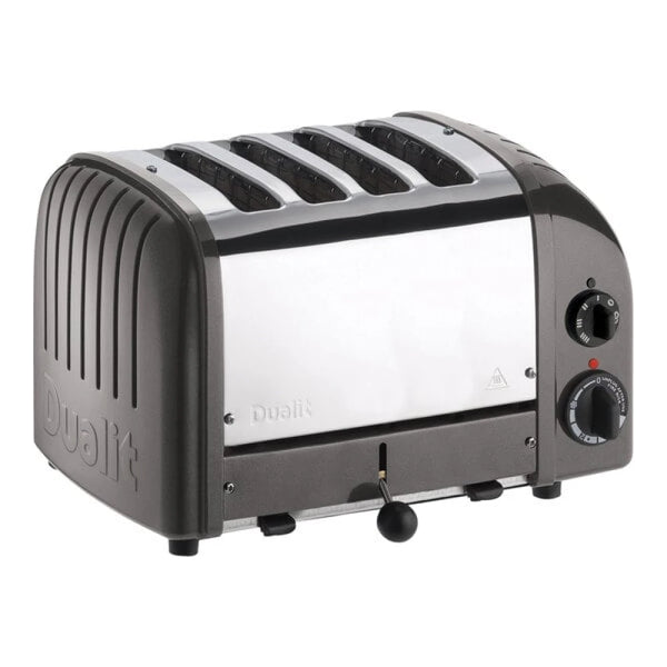 Cadco CTW-4M 4-Slice Standard Toaster with 1" Slots and Metallic Gray Cast Aluminum End Panels - 120V