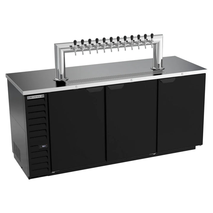 Beverage-Air DD78HC-1-B-ALT-12T 12 Tap Kegerator Beer Dispenser with Right Side Compressor - Black, 4 (1/2) Keg Capacity