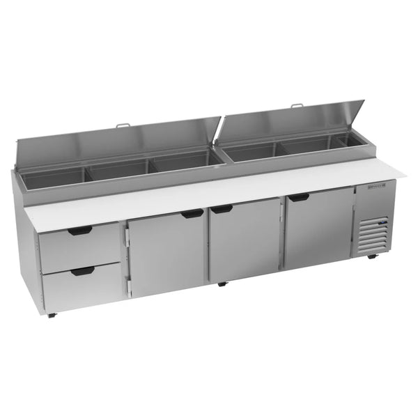 Beverage-Air DPD119HC-2 119" Refrigerated Pizza Prep Table with Three Doors and Two Drawers