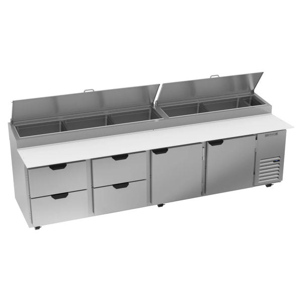 Beverage-Air DPD119HC-4 119" Refrigerated Pizza Prep Table with Two Doors and Four Drawers