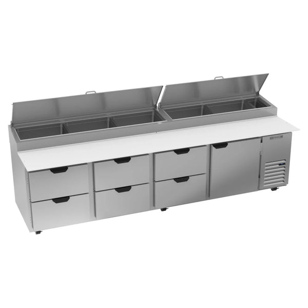 Beverage-Air DPD119HC-6 119" Refrigerated Pizza Prep Table with One Door and Six Drawers