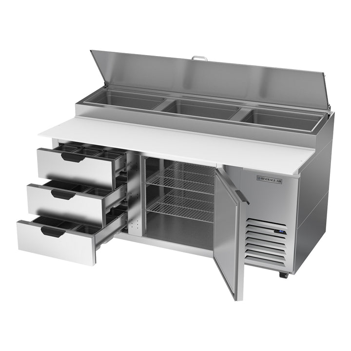 Beverage-Air DPD72HC-3 Hydrocarbon Series 72" 2 Drawer Pizza Prep Table 3