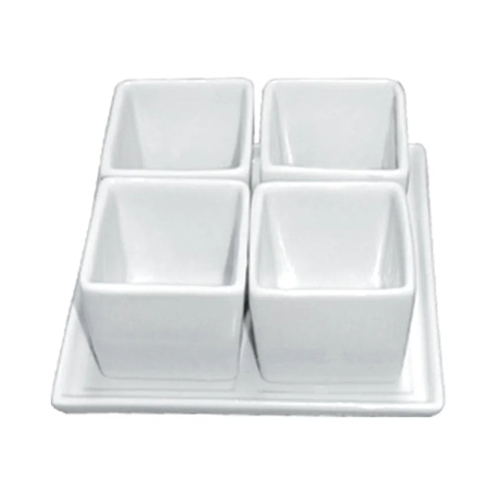 CAC China DT-SQ4 4 Square Bowls 2ozx4 W/ Square Tray [Bowl I Tray] 2 I 5" Set