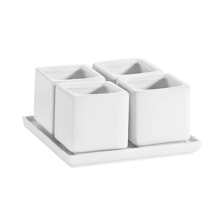 CAC China DT-SQ5 4 Square Bowls 2.5ozx4 W/ Square Tray [Bowl I Tray] 2 I 5 3/4" Set