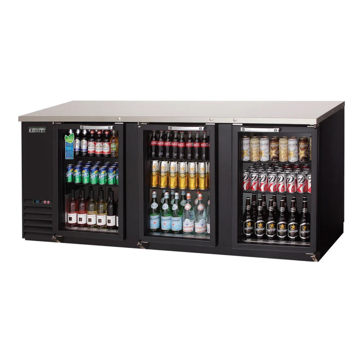 Everest Refrigeration EBB90G-24 89 1/4" Side Mount Glass Door Back Bar Cooler Refrigerator, 115 V, 1 Phase, 60 Hz