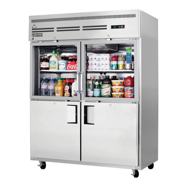 Everest Refrigeration EGSWH4 59" Top Mount Reach-In Refrigerator with 4 Glass and Solid Half Doors, 115 V, 1 Phase, 60 Hz