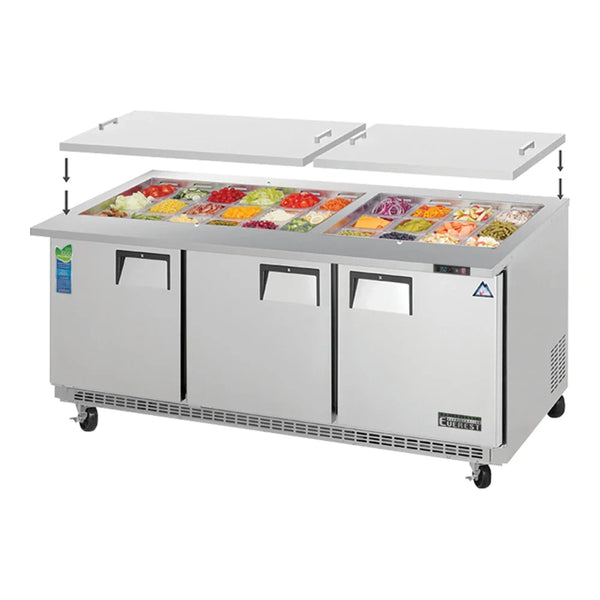 Everest Refrigeration EOTP3 71 1/8" Back Mount Open Top Prep. Refrigerators with Removable Top Cover, 115 V, 1 Phase, 60 Hz