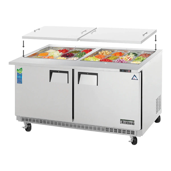 Everest Refrigeration EOTPW2 59 1/8" Back Mount Open Top Prep. Refrigerators with Removable Top Cover, 115 V, 1 Phase, 60 Hz