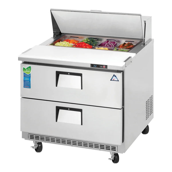 Everest Refrigeration EPBNSR2-D2 35 5/8" Back Mount Drawered Sandwhich Prep. Table Refrigerator, 115 V, 1 Phase, 60 Hz