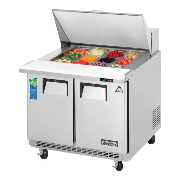 Everest Refrigeration EPBSR2 35 5/8" Back Mount Mega-Top Sandwhich Prep. Table Refrigerator, 115 V, 1 Phase, 60 Hz