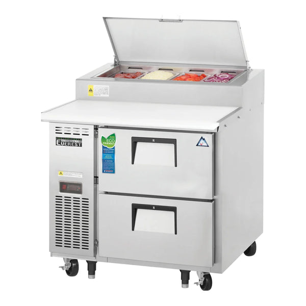 Everest Refrigeration EPPR1-D2 35 5/8" Side Mount Drawered Pizza Prep. Table Refrigerator, 115 V, 1 Phase, 60 Hz