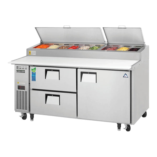 Everest Refrigeration EPPR2-D2 71" Side Mount Drawered Pizza Prep. Table Refrigerator, 115 V, 1 Phase, 60 Hz