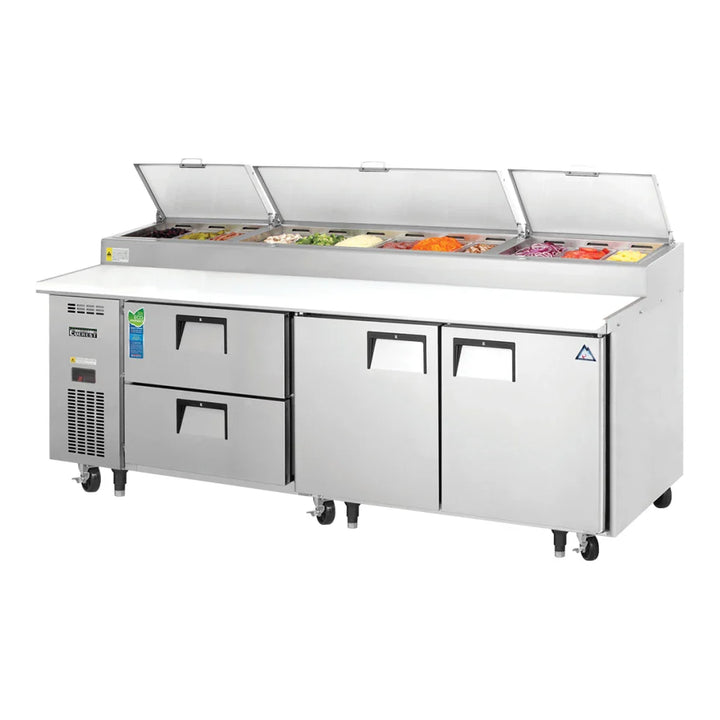 Everest Refrigeration EPPR3-D2 93 1/8" Side Mount Drawered Pizza Prep. Table Refrigerator, 115 V, 1 Phase, 60 Hz