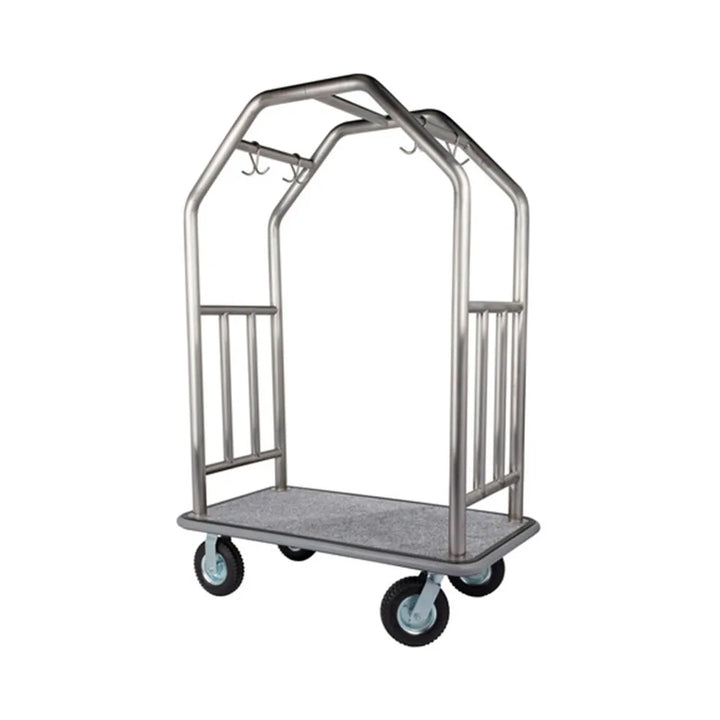 Hospitality 1 Source ESBSGG-8 Estate Series Bellman's Cart — Brushed Stainless Steel - 8" pneumatic wheels