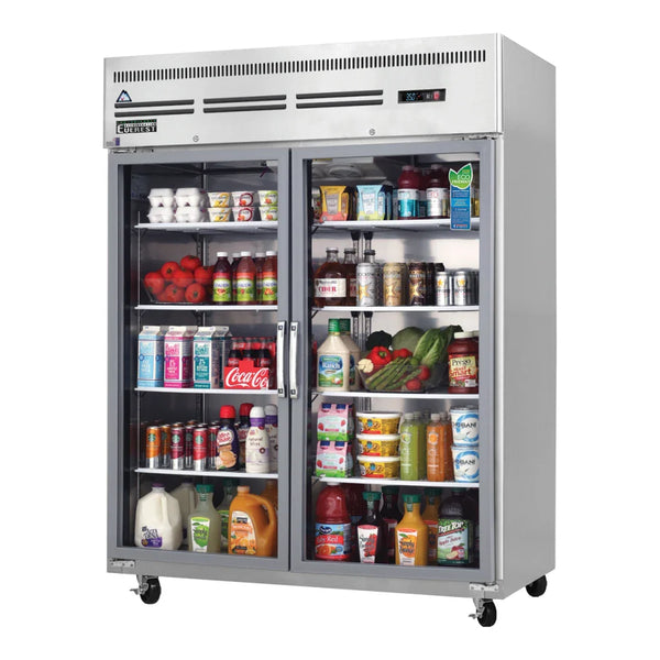 Everest Refrigeration ESGWR2 59" Top Mount Glass Door Reach-In Refrigerator, 115 V, 1 Phase, 60 Hz