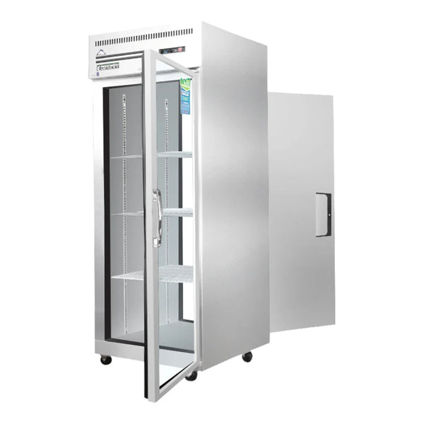 Everest Refrigeration ESPT-1G-1S 29 1/4" Top Mounted Pass-Through Reach-In Refrigerator with 1 Front Glass Door and 1 Rear Solid Door, 115 V, 1 Phase, 60 Hz