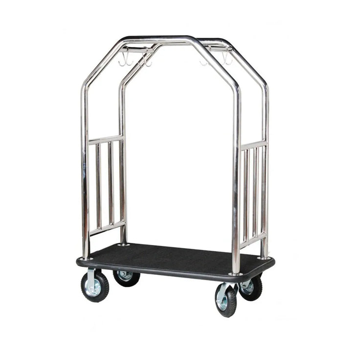 Hospitality 1 Source ESSSBB-8 Estate Series Bellman's Cart — Stainless Steel - 8" pneumatic wheels