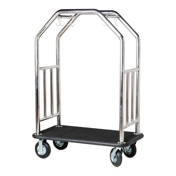 Hospitality 1 Source ESSSBB-8 Estate Series Bellman's Cart — Stainless Steel - 8" pneumatic wheels