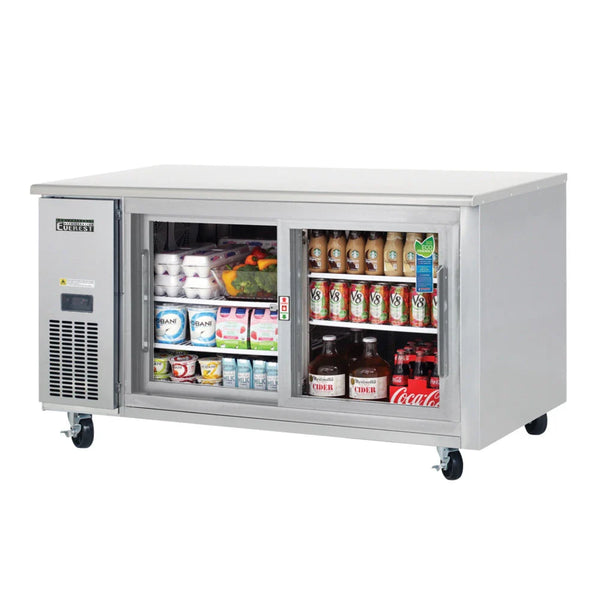 Everest Refrigeration ETGR2 59 1/4" Side Mount Glass Door Undercounter Refrigerator, 115 V, 1 Phase, 60 Hz